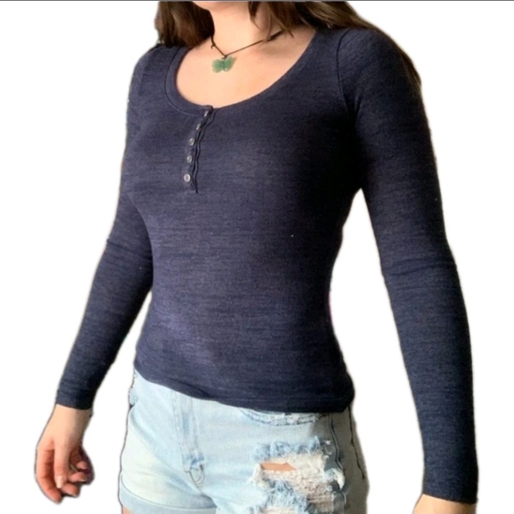 HOLLISTER size XS Long Sleeve Button Henley Shirt Navy
